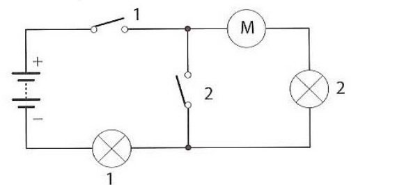 Montaje C3 con interruptores 1 y 2, motor y dos lámparas