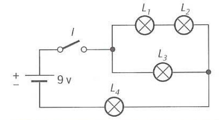 Montaje C5 con cuatro lámparas y un interruptor en configuración mixta
